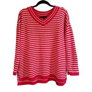 Talbots Red White Striped V-Neck Lightweight Tunic Sweater Size 1X